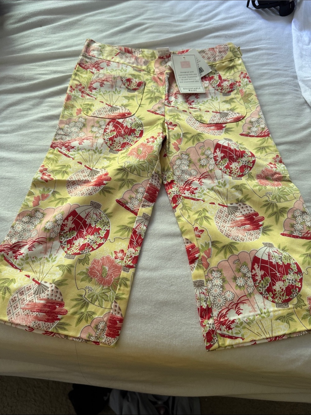 Janie and Jack Yellow Floral & Red Fan Print Pants